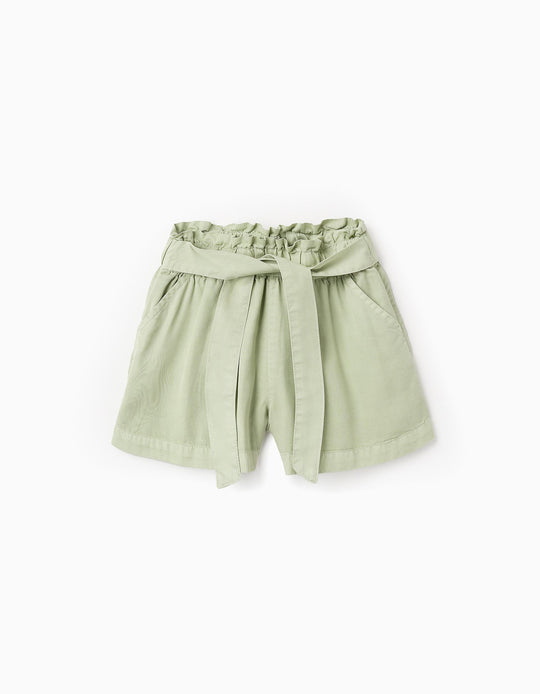 Twill Shorts in Lyocell with Ribbons for Girls, Green