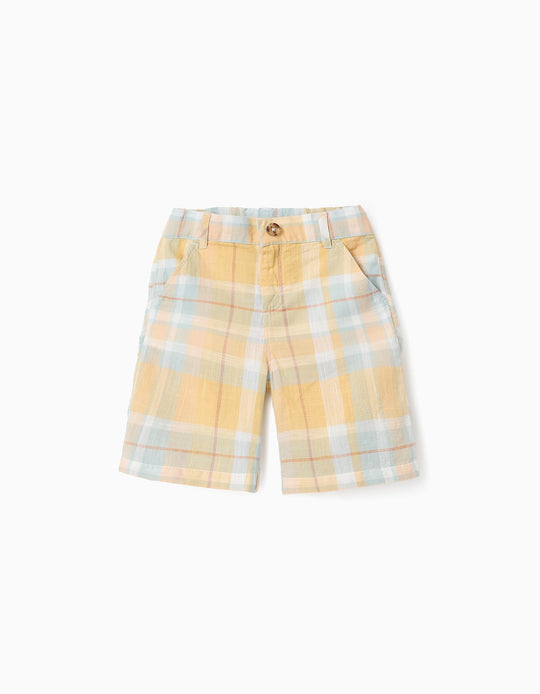 Cotton Checked Shorts for Boys 'B&S', Yellow