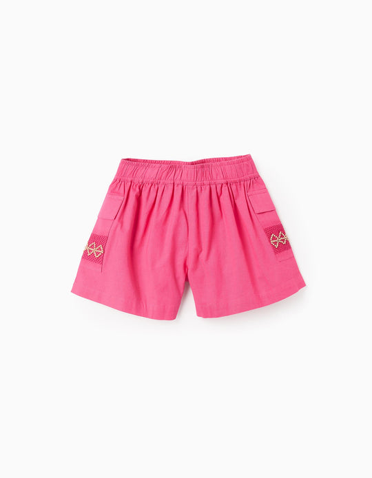 Cotton and Linen Shorts with Beads for Girls, Pink
