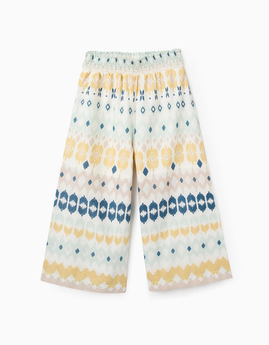Wide Leg Ethnic Pattern Trousers for Girls, Multicolour