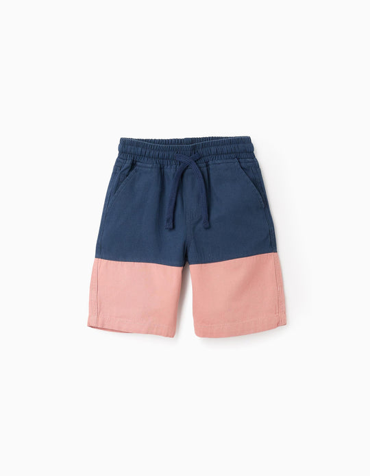 Bicolour Twill Shorts for Girls, Blue/Pink