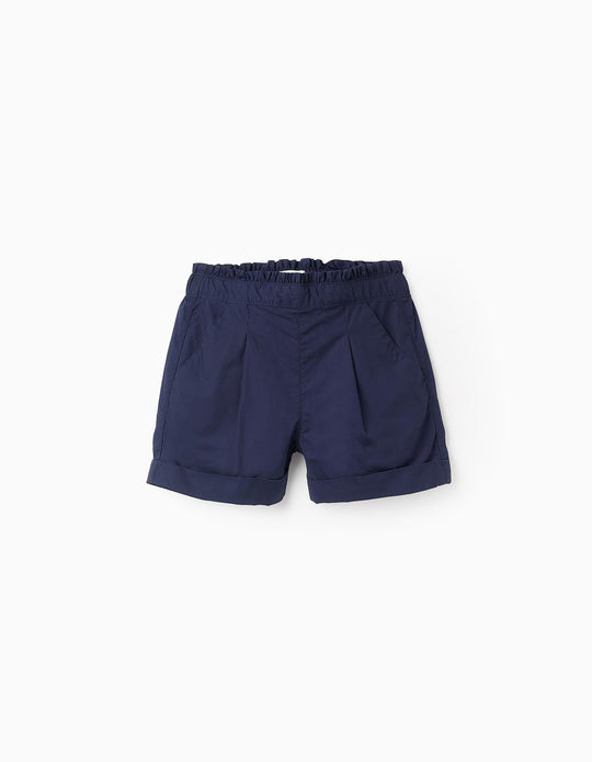 Poplin Shorts with Ruffles for Girls, Dark Blue