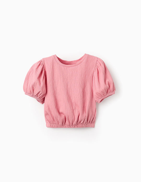 Peasant T-shirt with Texture for Girls, Pink