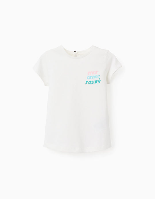 Cotton T-shirt for Baby Girls 'Sea, Love, Nazare', White