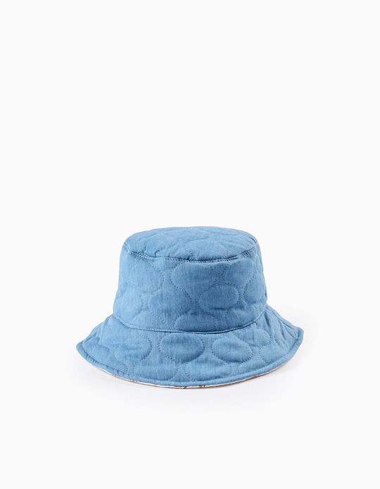 Reversible Padded/Floral Hat for Babies and Girls, Blue/White