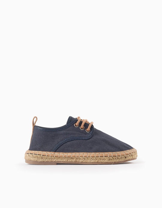 Canvas Shoes with Raffia Sole for Boys, Dark Blue