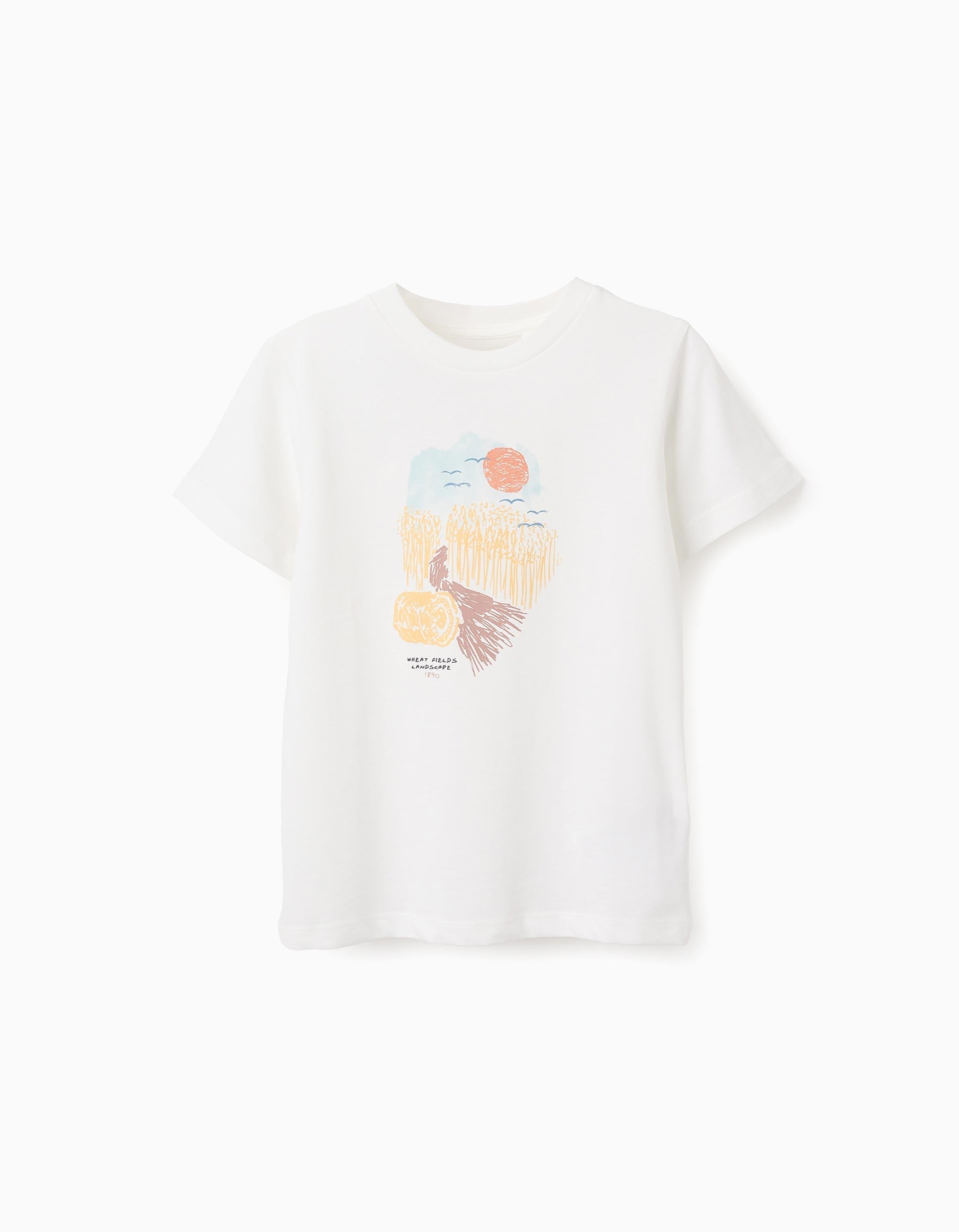 Cotton T-shirt for Boys 'Landscape', White | Ziddy KSA