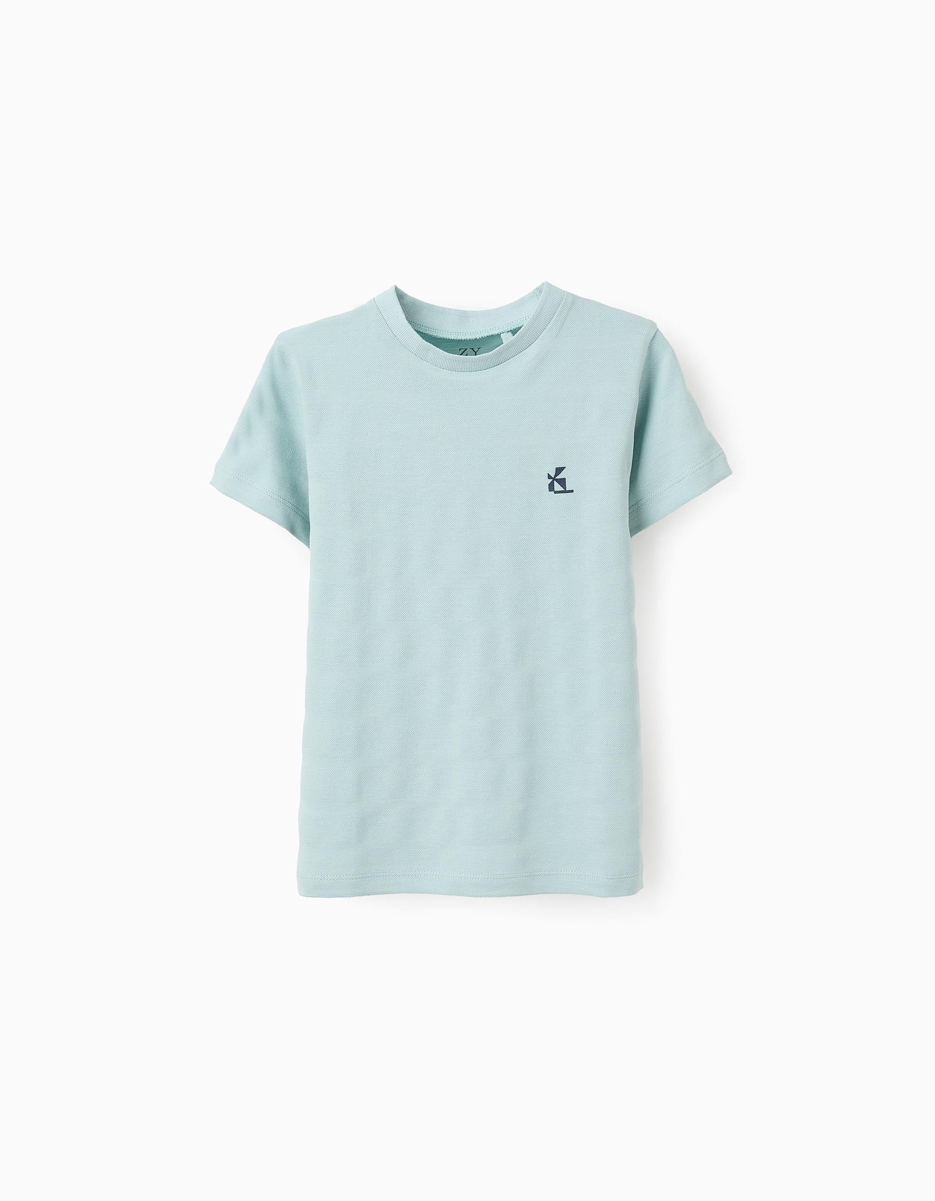 Cotton Striped Texture T-shirt for Boys, Aqua Green | La vie en Rose | KSA