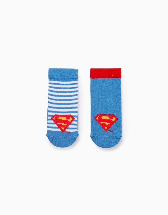 Pack of 2 Pairs of Non-Slip Socks for Baby Boys 'Superman', Blue