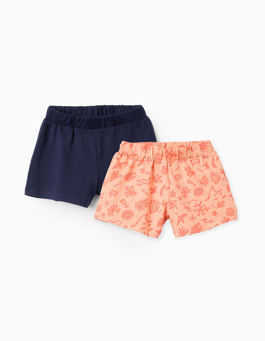 Pack of 2 Jersey Shorts for Baby Girls 'Summer', Coral/Blue