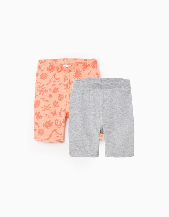عبوة 2 شورت دراجات للبنات الرضع Navy، مرجاني/رمادي