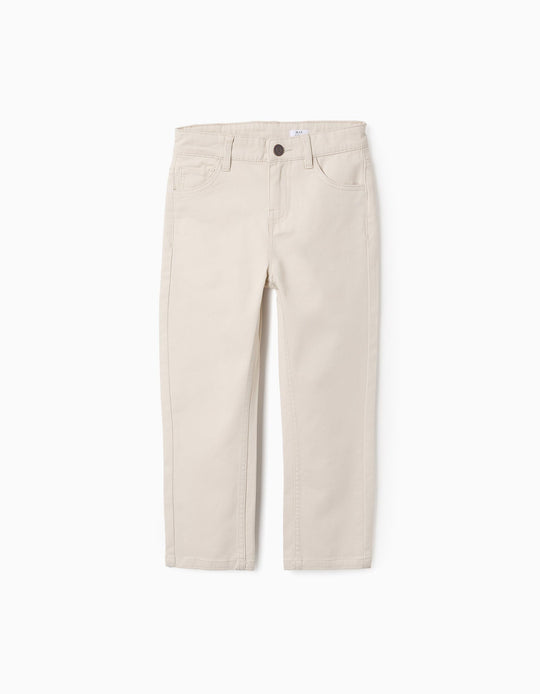 Slim Twill Trousers for Boys, Beige