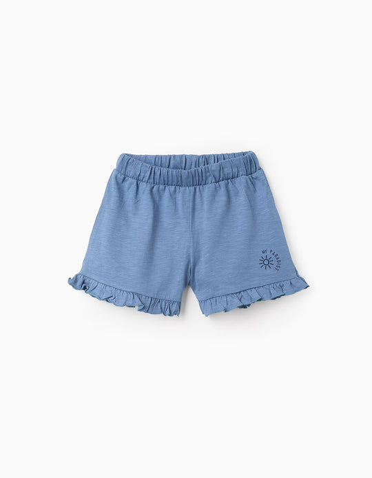 Cotton Shorts with Frills for Girls 'My Paradise', Blue