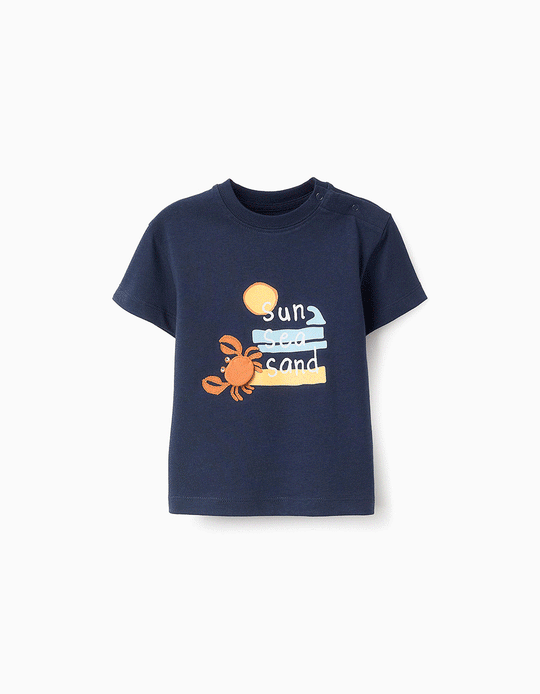 Cotton T-shirt with 3D Details for Baby Boys 'Oh, Crab', Blue