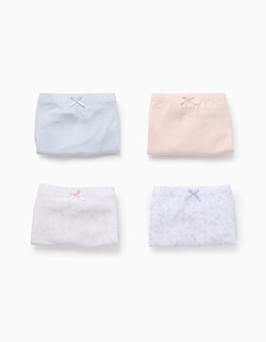 Pack of 4 Plain/Printed Boxer Shorts for Girls 'Cherries', Multicolour