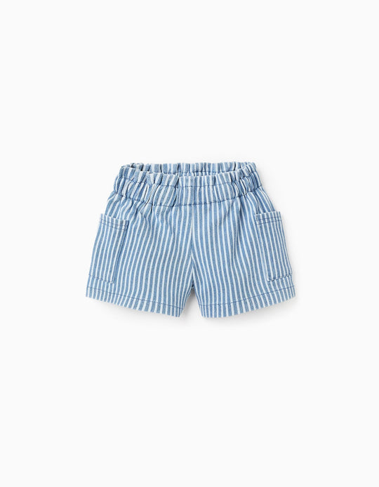 Striped Denim Shorts for Baby Girls, Blue