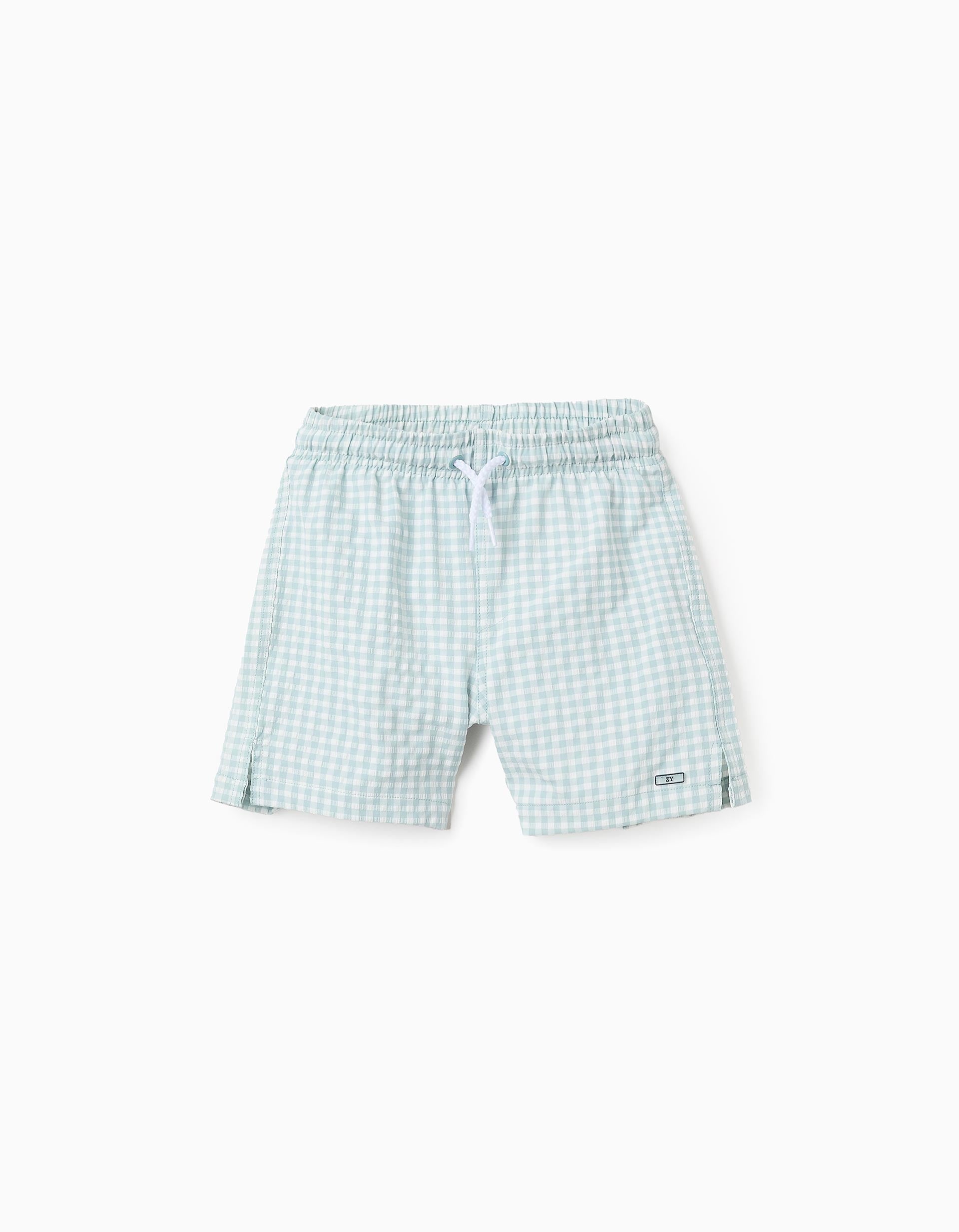Swim Shorts with Vichy Pattern for Boys 'B&S', White/Blue | La vie en Rose | KSA