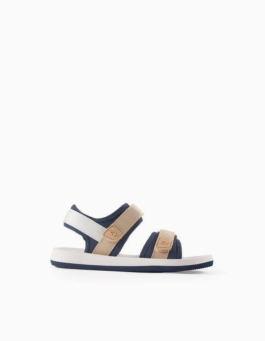 Lightweight Sandals with Touch Fasteners for Boys, Beige/Blue