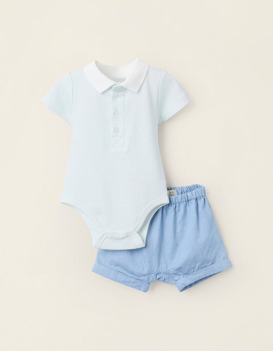 Striped Bodysuit + Denim Shorts for Newborn Boys, Blue
