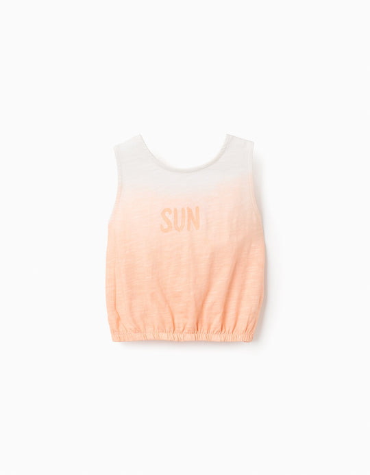 Top Tie-Dye in Cotton for Girls 'Sun', Beige/Coral