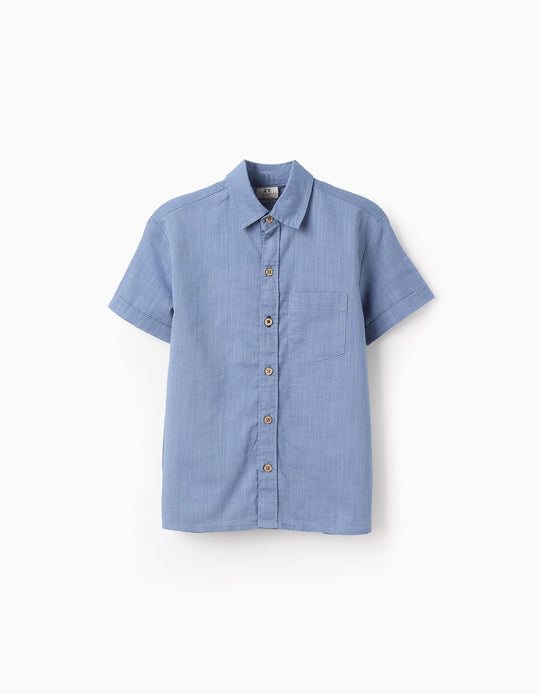 Short Sleeve Cotton Shirt for Boys, Blue