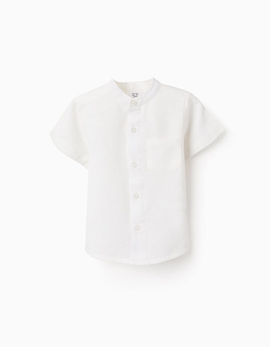 Shirt with Mao Collar and Pocket for Baby Boys, White