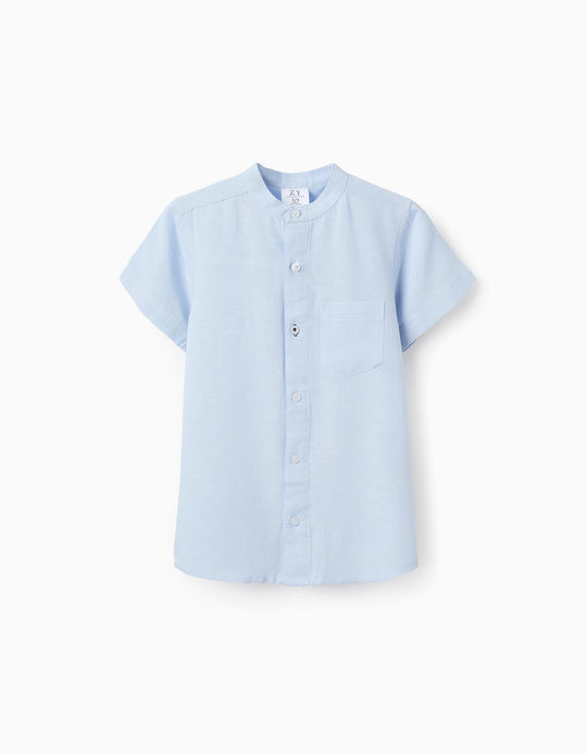 Shirt with Mao Collar and Pocket for Boys, Light Blue