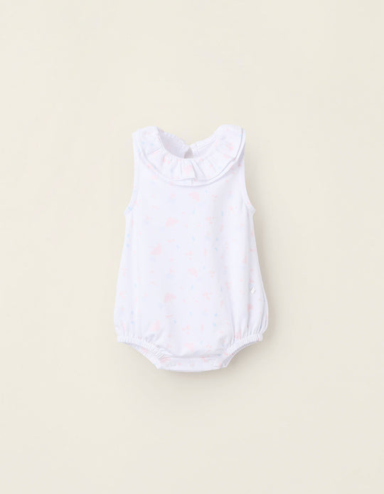 Overall with Ruffles and Motif for Newborn Girls 'Stripes', White