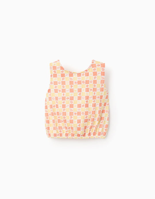 Cotton Top with Semi-Open Back with Motif for Girls, Multicolour