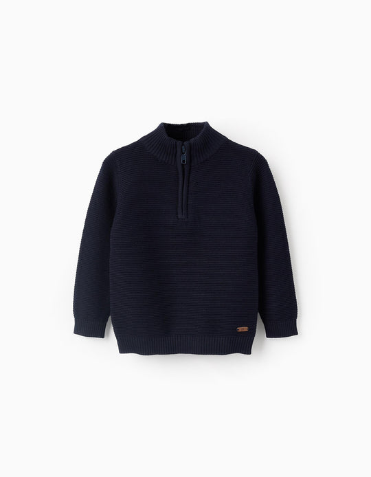 Knitted Jumper with Texture for Baby Boys, Dark Blue