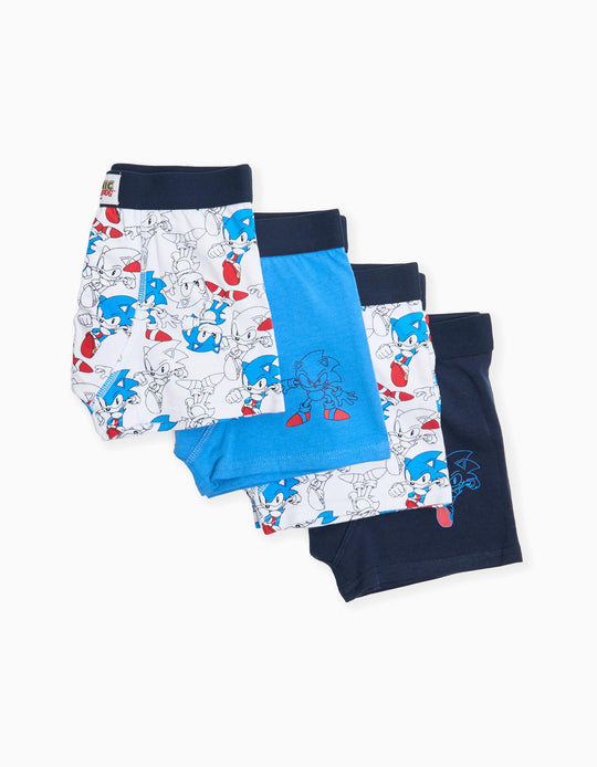Pack of 4 Boxer Shorts for Boys 'Sonic', White/Blue
