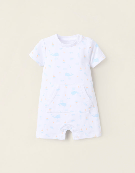Romper Pyjamas with Motif for Baby Boys 'Whales', White