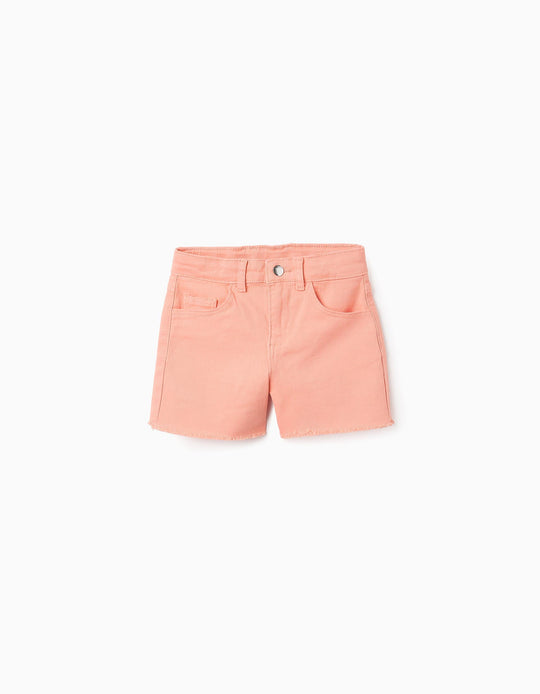 Twill Shorts with Frayed Hems for Girls, Orange