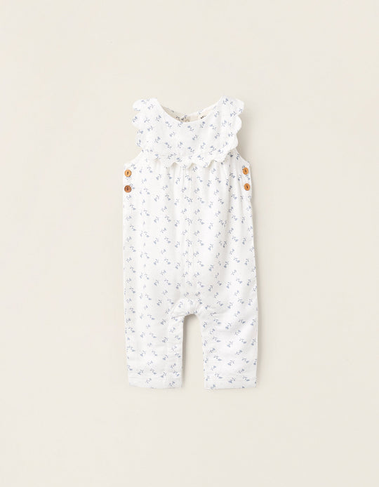 أوفرول زهور مموج للمواليد، أبيض