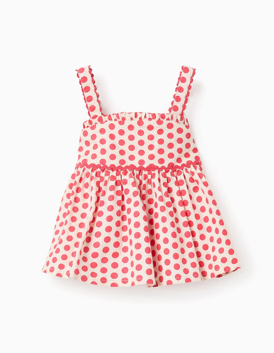 Polka Dot Strappy Top for Girls, White/Red