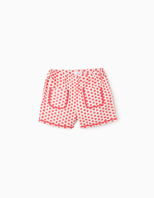 Polka Dot Cotton Shorts for Girls, Red/White