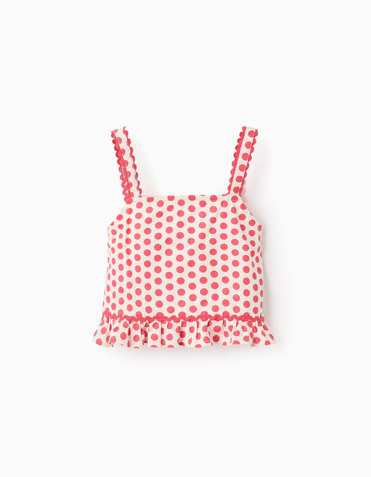 Polka Dot Strappy Top for Girls, White/Red