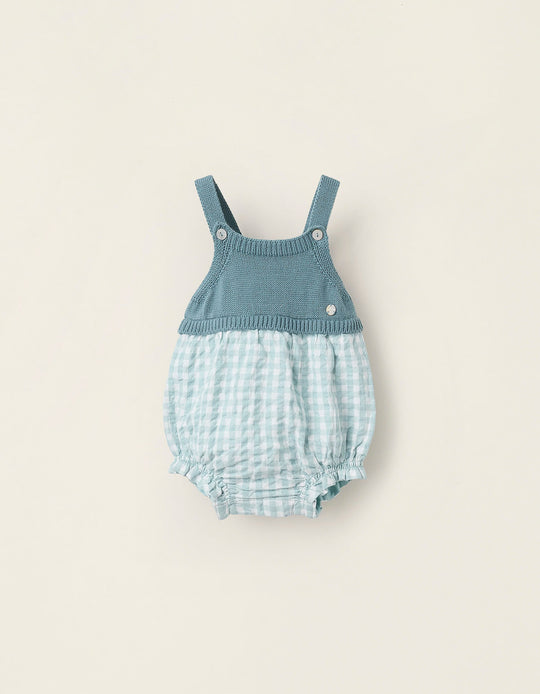 Dual-fabric Vichy Jumpsuit for Newborn Girls 'B&S', Aqua Green