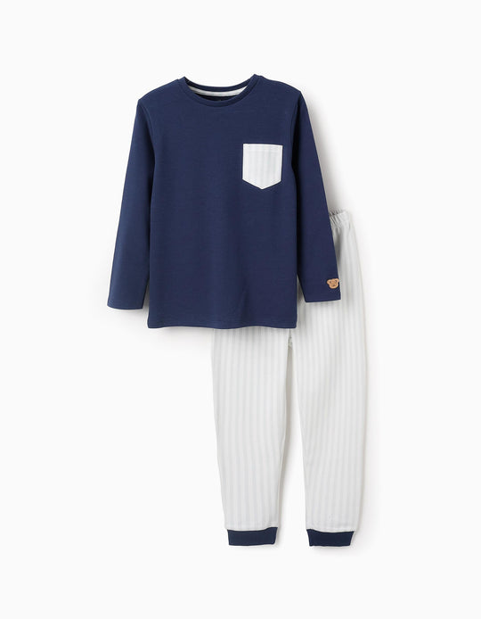 Cotton Pyjama for Boys 'Stripes', Dark Blue/White