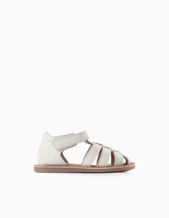 Leather Sandals with Straps for Girls, White