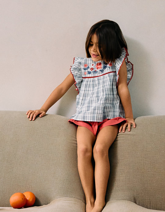 Checkered Blouse with Embroidery for Girls 'You&Me', Multicolour