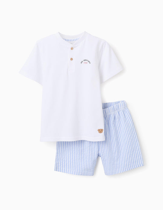 Cotton Pyjama with Stripes for Boys, White/Blue