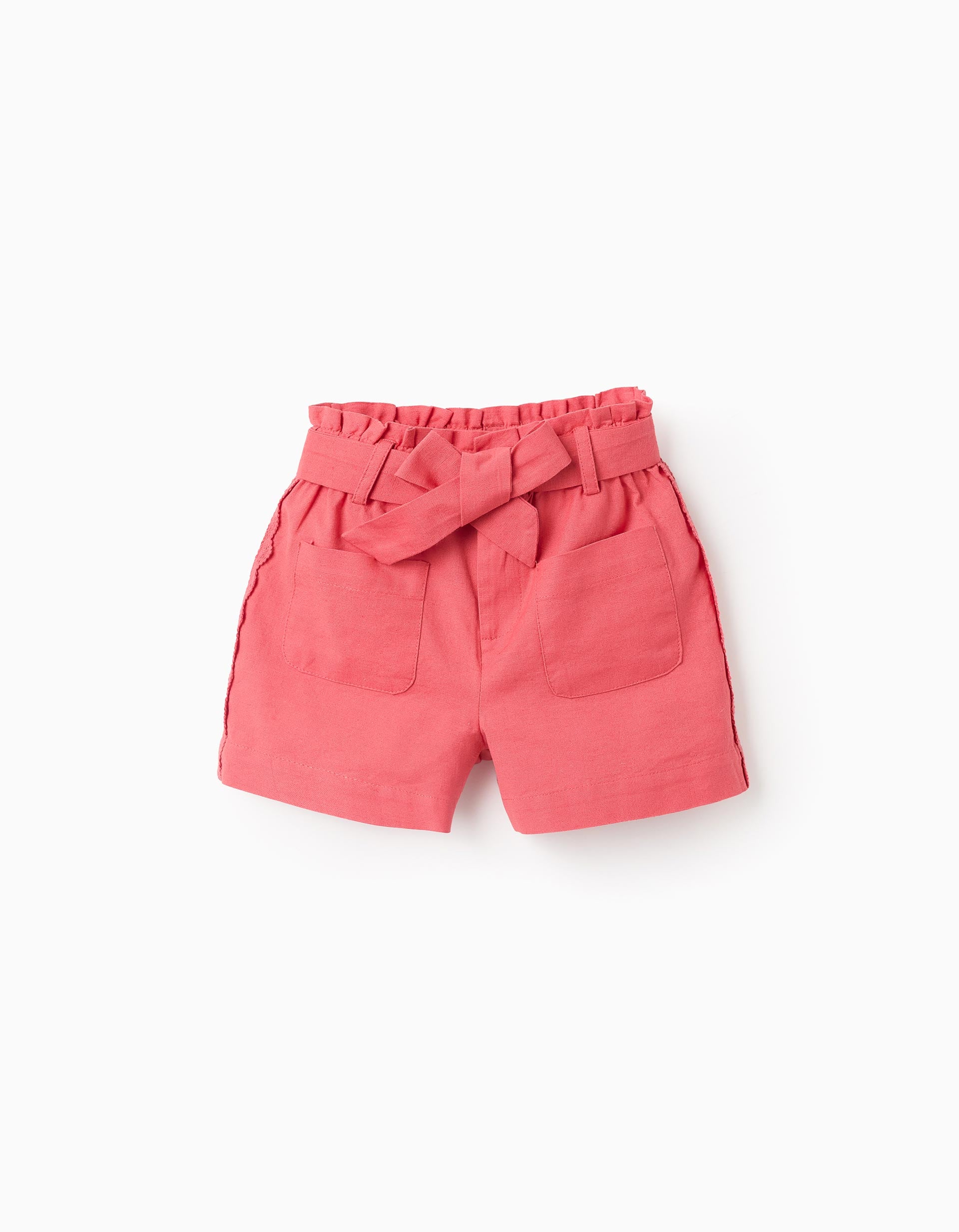 Cotton and Linen Shorts with Crochet for Girls 'You&Me', Red