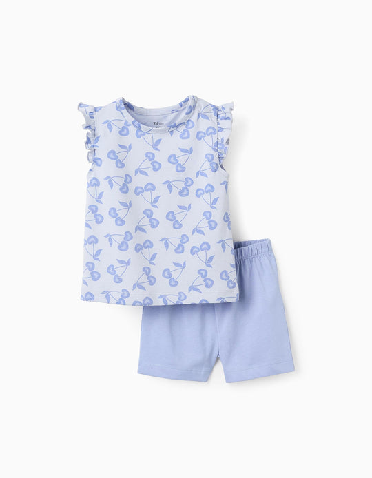 Cotton Pyjama with Ruffles for Baby Girls 'Cherries', Blue