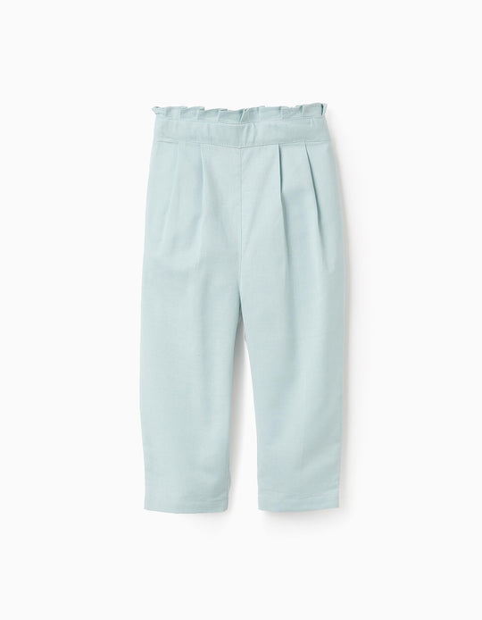 Cotton and Linen Trousers for Baby Girls, Aqua Green