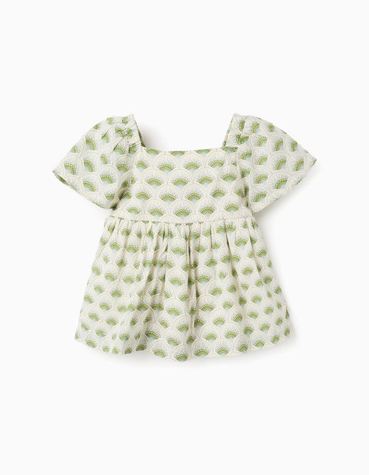 Blouse with Floral Motif for Baby Girls, Beige/Green