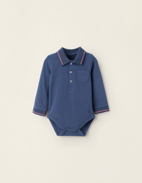Bodysuit-Polo with Pocket for Newborns, Dark Blue