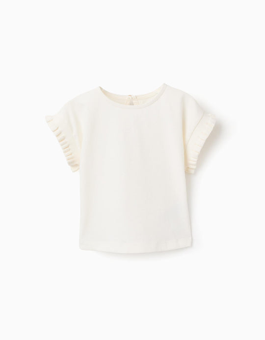 Cotton T-shirt with Kimono Sleeves for Baby Girls, White