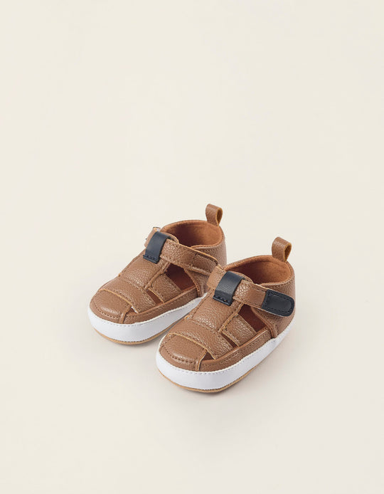 Synthetic Leather Sandals for Newborns, Camel