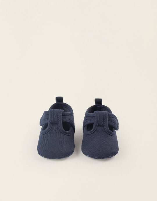 Twill Shoes for Newborn Boys, Dark Blue